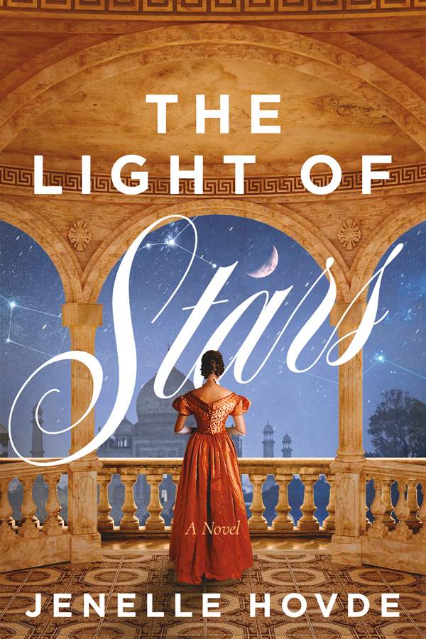 the light of stars Book cover for The Light of Stars: a woman in a red gown stands on an ornate balcony under a starry night sky, with serif title text above.
